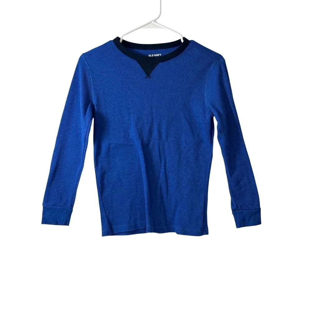 Old Navy Kids Blue Waffle Long-Sleeve Shirt Size Large (10-12) Comfortable Knit